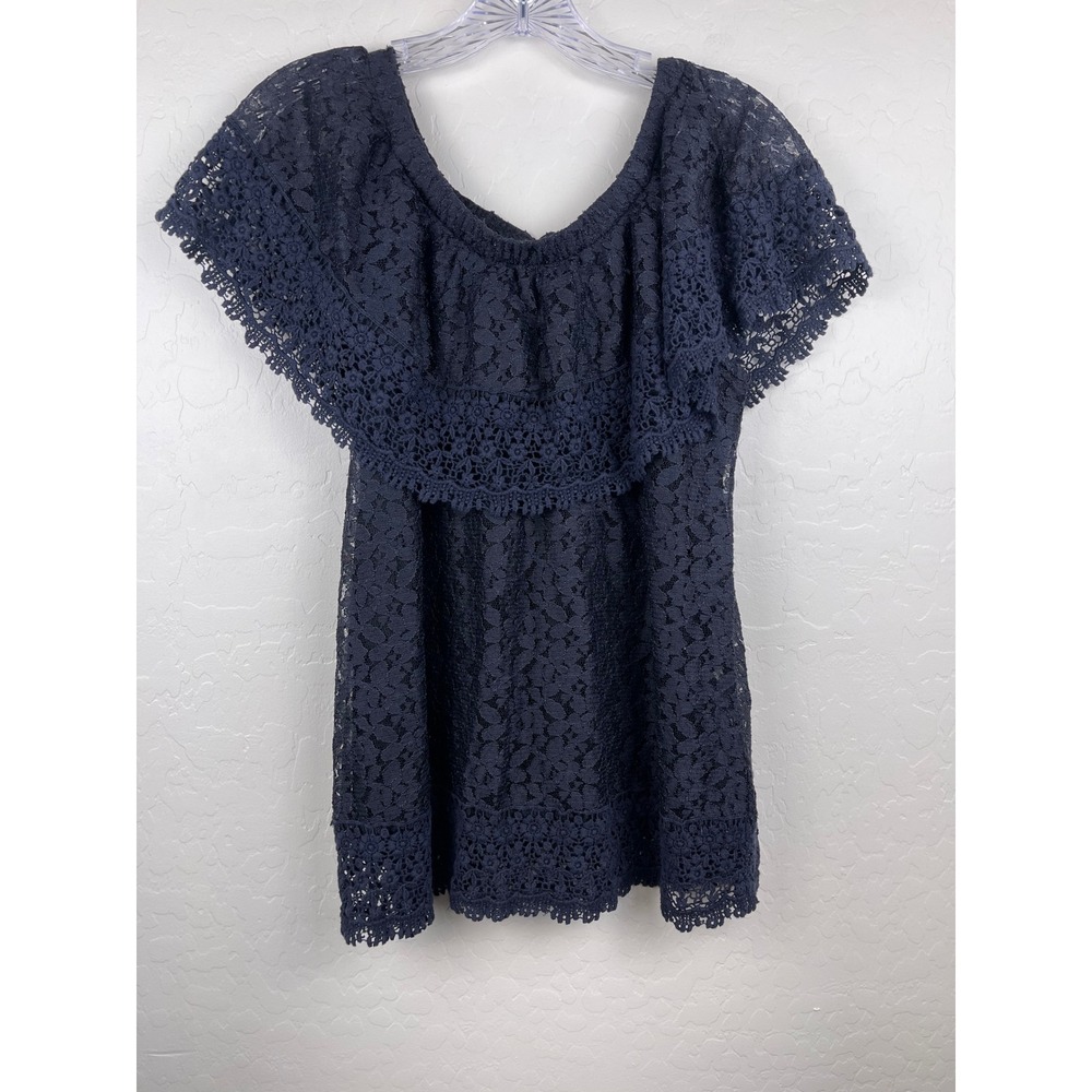 Soft Surroundings Black Floral Lace Off Shoulder Ruffle Top Size M - Picture 1 of 6